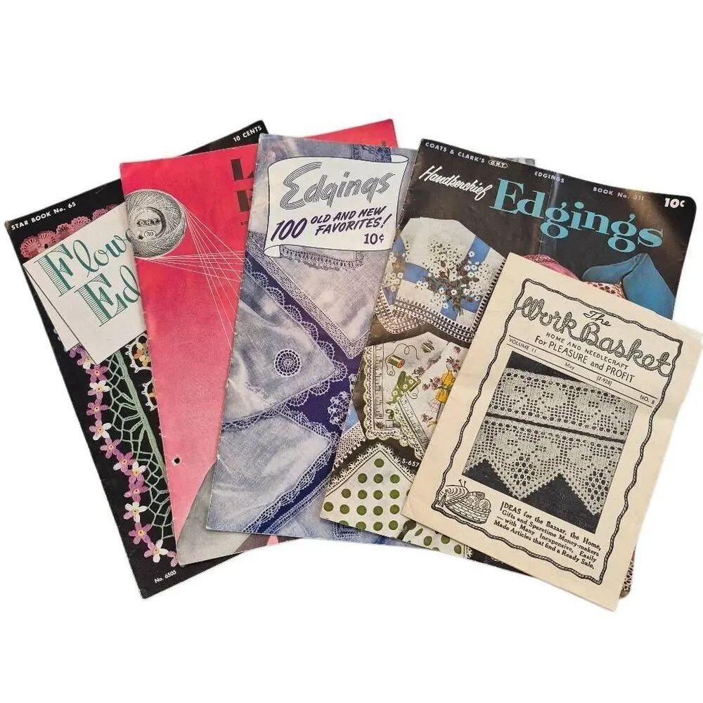 Vintage Crochet & Tatting Pattern Books Lot 1940s-1950s Edgings WorkBasket